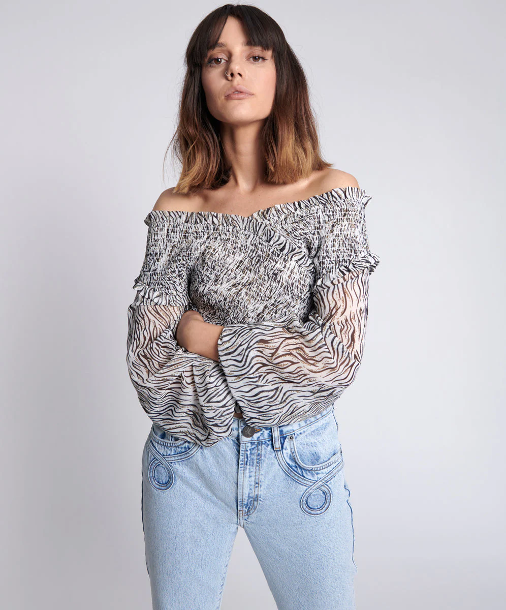 Bardot Cross Over Top - Zebra - Image 2