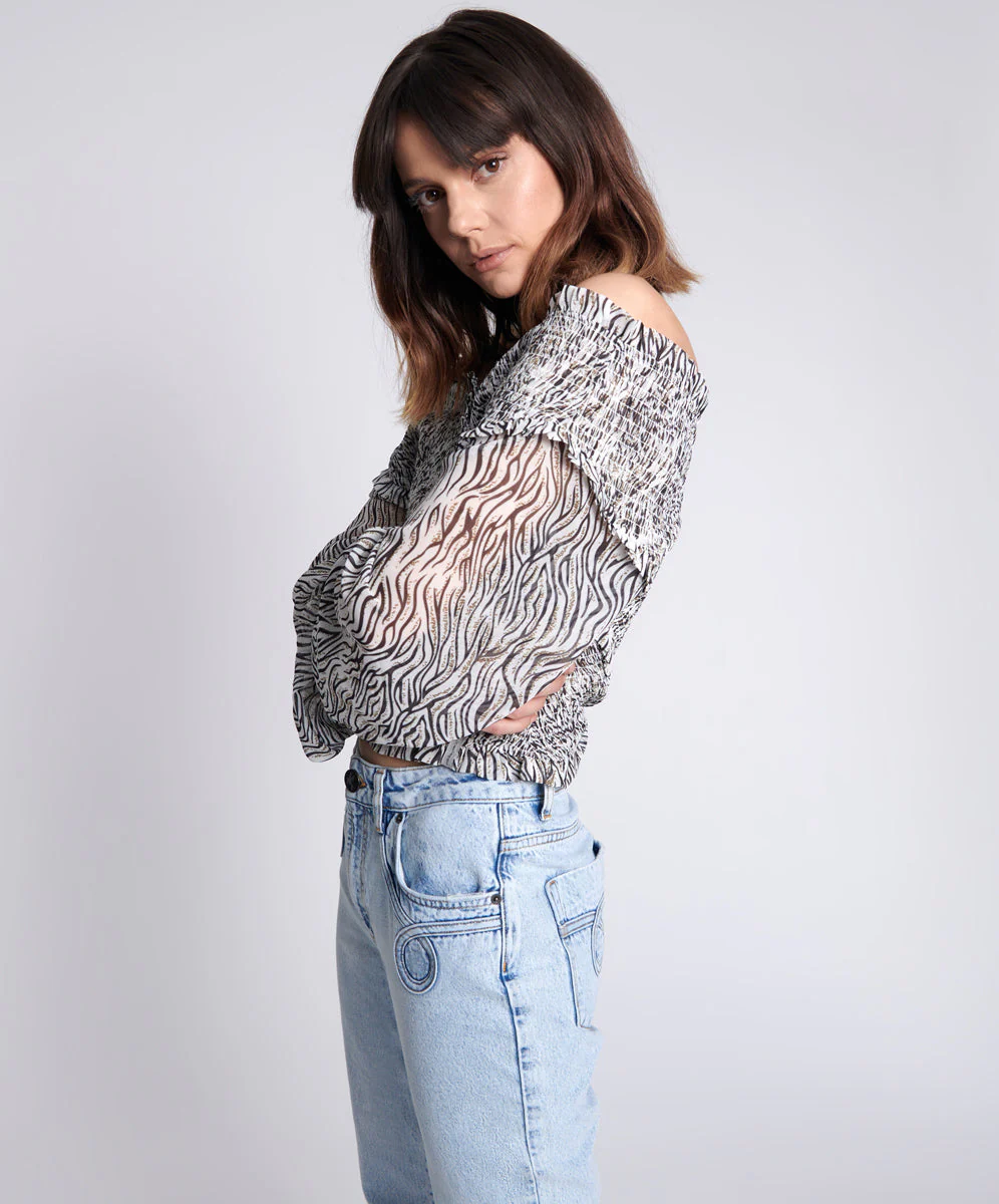 Bardot Cross Over Top - Zebra - Image 3