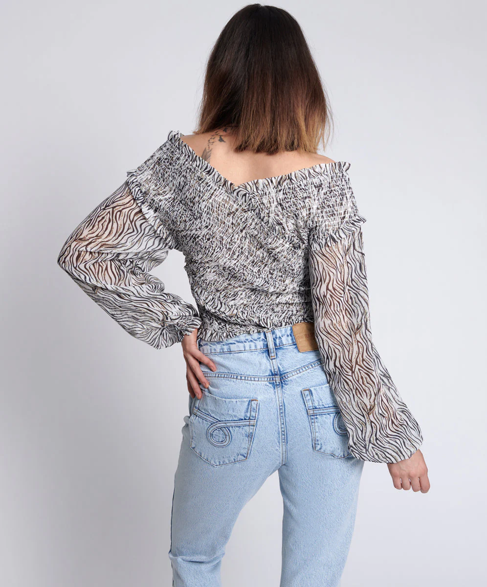 Bardot Cross Over Top - Zebra - Image 5